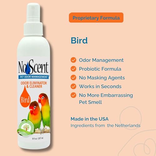 No Scent Bird Cage Cleaner Spray & Pet Odor Management, Natural Aviary Freshener (2 Fl Oz / 59 mL)