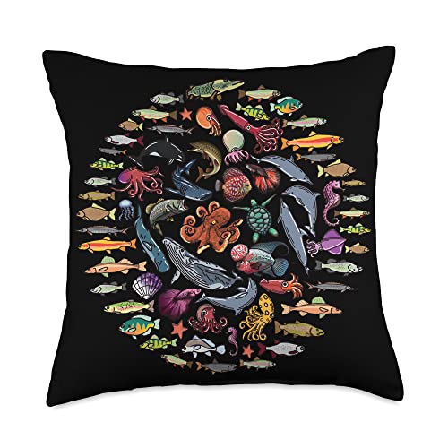 Sea Animal Marine Biologist Aquarist Marine Biologist Aqua Scuba Diver Freediving Throw Pillow, 18x18, Multicolor