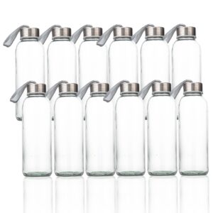 suresave glass water bottles with stainless steel lids and sleeves | 16 oz reusable glass bottles with carrying loop for eco-friendly travel drinks and beverages (12 pack)