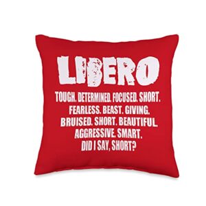 volleybragswag volleyball player gift ideas libero tough. determined. focused. short. fearless. beast. throw pillow, 16x16, multicolor