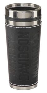harley-davidson travel mug, leather wrapped double-wall stainless steel - 16 oz.