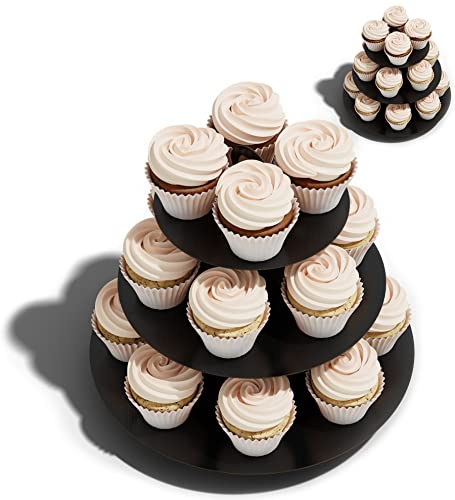 2 Pack Cupcake Stand Tower, BLISSUR Black 3 Tier Cupcake Stand, Cardboard Dessert Cupcake Stand Holder for Parties, Tiered Cupcake Stand (Black)