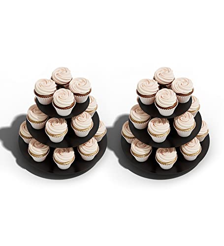 2 Pack Cupcake Stand Tower, BLISSUR Black 3 Tier Cupcake Stand, Cardboard Dessert Cupcake Stand Holder for Parties, Tiered Cupcake Stand (Black)