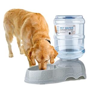 dog water dispenser for large dogs and cats, 3 gallon gravity automatic feeder, cat and dog water dispenser station, cat water dispenser, large size dog drinking fountain (grey)