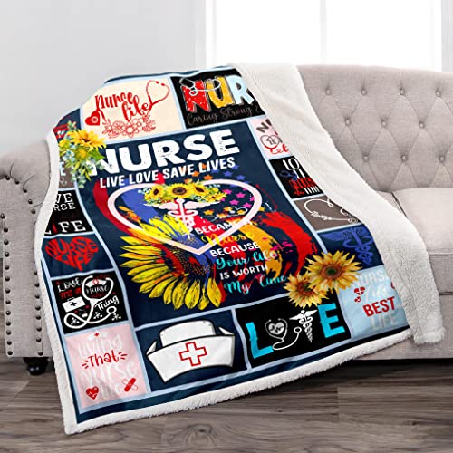 Nurse Gifts for Women,Nurse Theme Blanket,RN Gifts for Nurses,Plush Sherpa Blanket Gifts for Women Nurses,Nurses Week Gifts,Funny Nurse Gifts Blanket,Cozy Fuzzy Throw Blankets for Couch Bed,50"x60"