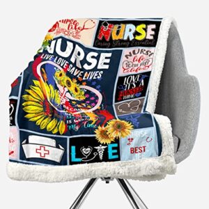 Nurse Gifts for Women,Nurse Theme Blanket,RN Gifts for Nurses,Plush Sherpa Blanket Gifts for Women Nurses,Nurses Week Gifts,Funny Nurse Gifts Blanket,Cozy Fuzzy Throw Blankets for Couch Bed,50"x60"