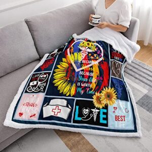 Nurse Gifts for Women,Nurse Theme Blanket,RN Gifts for Nurses,Plush Sherpa Blanket Gifts for Women Nurses,Nurses Week Gifts,Funny Nurse Gifts Blanket,Cozy Fuzzy Throw Blankets for Couch Bed,50"x60"