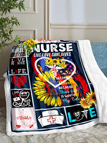 Nurse Gifts for Women,Nurse Theme Blanket,RN Gifts for Nurses,Plush Sherpa Blanket Gifts for Women Nurses,Nurses Week Gifts,Funny Nurse Gifts Blanket,Cozy Fuzzy Throw Blankets for Couch Bed,50"x60"