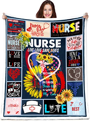 Nurse Gifts for Women,Nurse Theme Blanket,RN Gifts for Nurses,Plush Sherpa Blanket Gifts for Women Nurses,Nurses Week Gifts,Funny Nurse Gifts Blanket,Cozy Fuzzy Throw Blankets for Couch Bed,50"x60"