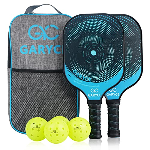 GARYCE Pickleball Paddles Set of 2, Pickleball Paddle with Fiberglass Face and Polypropylene Honeycomb Core, Pickleball Set of 4 Balls and 1 Pickleball Bag for Beginners to Professional