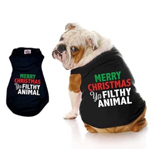 christmas dog shirt, merry christmas ya filthy animal dog shirt, shirt for puppies to dogs 90 pounds, machine washable, fits small medium and large dogs, clothes for dogs xxs- 2-4 lbs