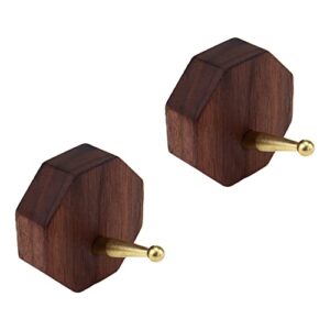 antrader 2 pack coat hooks,wooden wall hooks,heavy duty decorative wall hanger with gold peg for hanging clothes,hats, keys,octagon shape wall hooks,black walnut