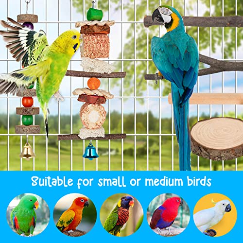 12PCS Bird Perches for Cage Bird Stand Chew Toys, Natural Wood Parrot Perch Stand Perch Platform Cage Accessories for Parakeets Budgies Cockatiels Conure Lovebirds