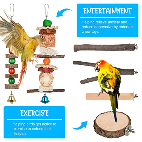 12PCS Bird Perches for Cage Bird Stand Chew Toys, Natural Wood Parrot Perch Stand Perch Platform Cage Accessories for Parakeets Budgies Cockatiels Conure Lovebirds