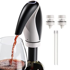 circle joy electric wine aerator pourer rechargeable 3-in-1 automatic wine decanter dispenser preserver penguin shape gifts for wine lovers, black
