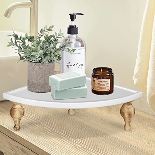 Wood Corner Shelf for Counter, Decorative Tray Coffee Organizer for Coffee Bar Decor, Pedestal Stand Display Risers for Rustic Accent, Rustic Serving Tray Corner Shelves for Kitchen Bathroom Coffee