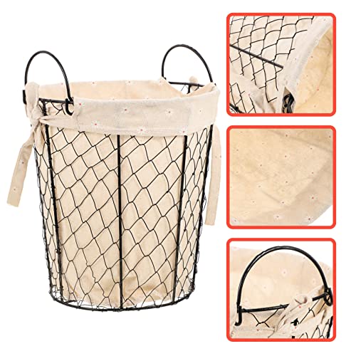 Zerodeko Metal Wire Laundry Hamper with Liner Iron Storage Basket Reusable Desktop Storage Organizer Dirty Clothes Bin Basket for Bathroom Laundry Closet Black