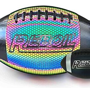 REBOIL Holographic Glowing Football–Light Up with Camera Flash–Advance Reflective Composite Leather - HoloHoops Gifts Toys for Outdoor Night Game–Official Size. (Size 7)