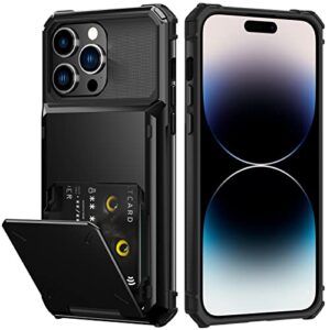 nvollnoe for iphone 14 pro max case with card holder[store 5 cards]dual layer heavy duty shockproof iphone 14 pro max wallet case with hidden card slot large storage case for iphone 14 pro max(black)