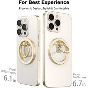 Compatible with MagSafe Phone Grip Stand, Allengel Magnetic Phone Ring Holder with Finger Kickstand for Smartphone, Luxury Gold White