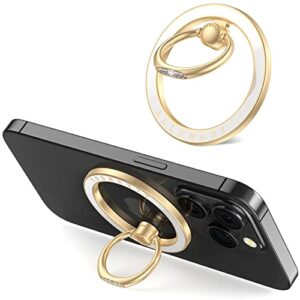 compatible with magsafe phone grip stand, allengel magnetic phone ring holder with finger kickstand for smartphone, luxury gold white