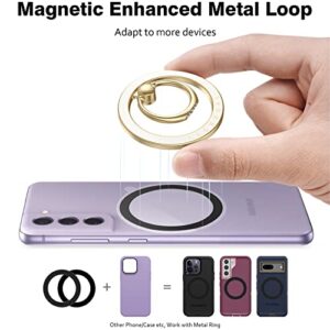 Compatible with MagSafe Phone Grip Stand, Allengel Magnetic Phone Ring Holder with Finger Kickstand for Smartphone, Luxury Gold White