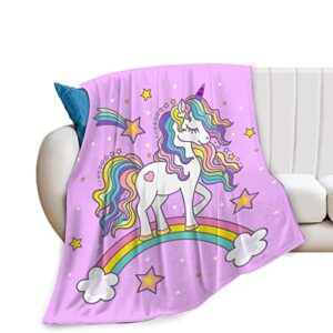 rainbow unicorn blanket unicorn gifts for girls super warm soft cozy cute cartoon unicorn fleece throw blanket plush flannel blankets for girls women birthday gifts 40"x50"
