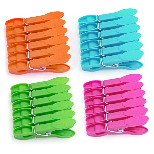 24Pcs Plastic Clothespins, Heavy Duty Laundry Clothespins, Air-Drying Clothing Pin Set, Towel Clips Clothes Pins Spring Clips, Beach Towel Clips