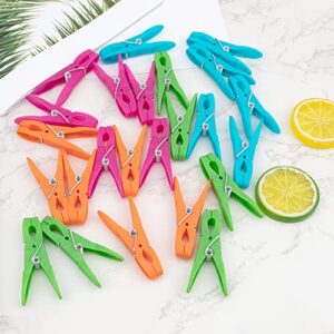 24Pcs Plastic Clothespins, Heavy Duty Laundry Clothespins, Air-Drying Clothing Pin Set, Towel Clips Clothes Pins Spring Clips, Beach Towel Clips