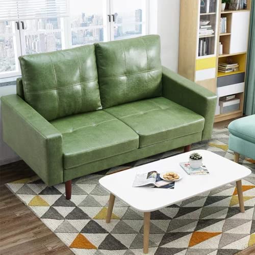 PEIHONGET Faux Leather Sofa Couch, Mid Century Modern Sofas for Living Room with High-Density Foam, Loveseat Sofa Furniture with Solid Wood Legs & Padded Cushions for Bedroom, Apartment (Green)