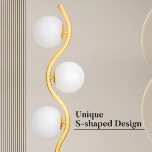 bulbeats Dimmable Gold Floor Lamp, 3 Globe Tall Standing Lamps for Living Room with 3PCS 3000K G9 Bulbs, Frosted Shades, Mid Century Modern Floor Lamp for Bedroom Office Home Decor