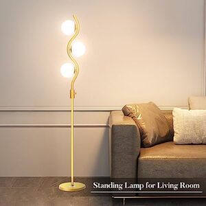 bulbeats Dimmable Gold Floor Lamp, 3 Globe Tall Standing Lamps for Living Room with 3PCS 3000K G9 Bulbs, Frosted Shades, Mid Century Modern Floor Lamp for Bedroom Office Home Decor