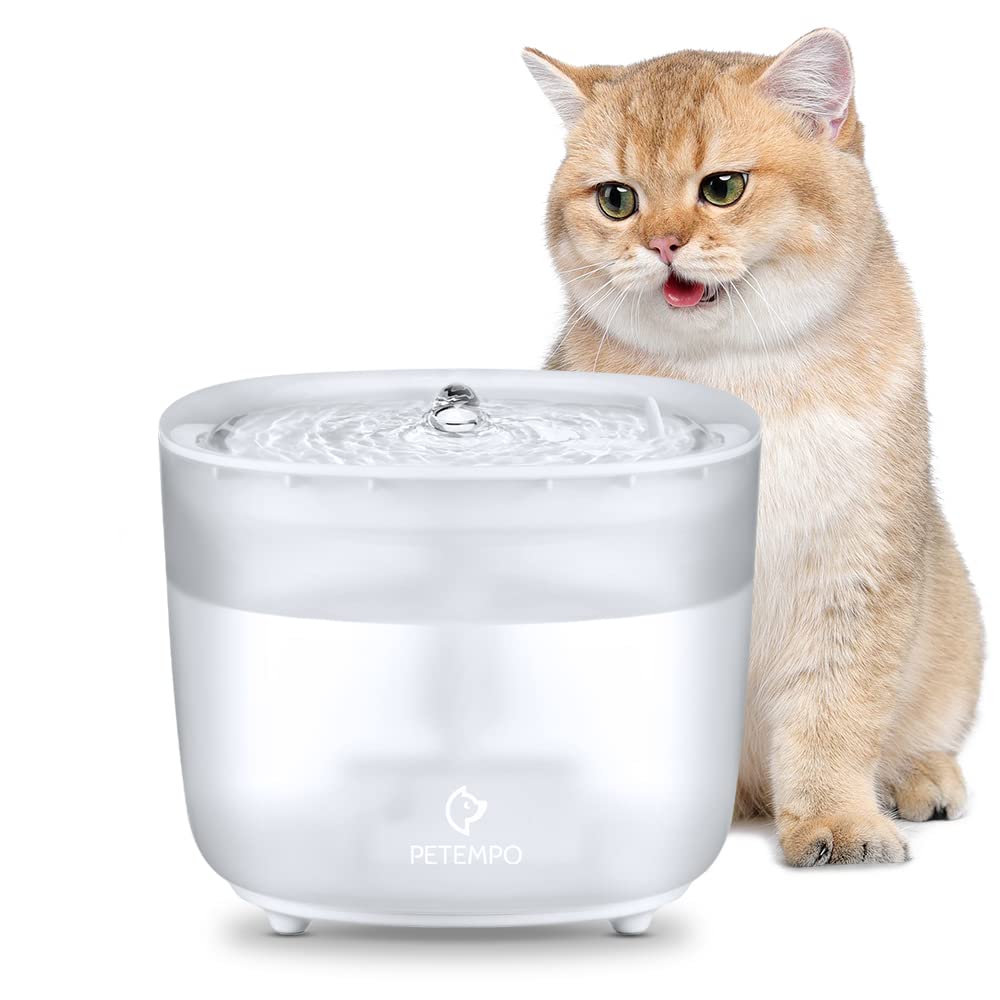 PETEMPO Cat Water Fountain with Wireless Pump, 68oz/2L Ultra Quiet Cat Fountain, Automatic Pet Drinking Fountain for Cats Dogs Inside with 2 Flow Modes, LED Light Indicator, Filter Included