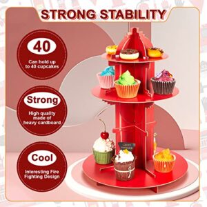 Yexiya Fire Hydrant Cupcake Holder 3 Tier Fire Hydrant Cupcake Stand Firefighter Theme Cupcake Holder Stand Fire Truck Birthday Party Supplies Fire Hydrant Party Decor for Fire Party Decorations