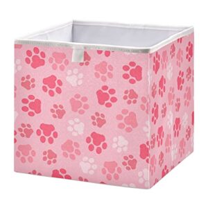 kigai pink dog paw cube storage bins - 11x11x11 in large foldable storage basket fabric storage baskes organizer for toys, books, shelves, closet, home decor