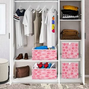 Kigai Pink Dog Paw Cube Storage Bins - 11x11x11 In Large Foldable Storage Basket Fabric Storage Baskes Organizer for Toys, Books, Shelves, Closet, Home Decor