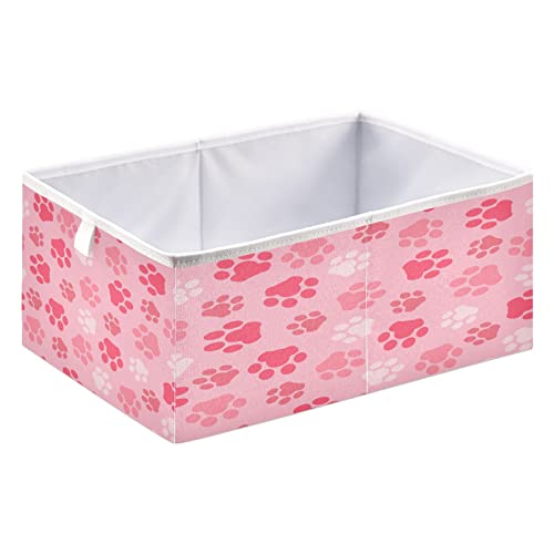 Kigai Pink Dog Paw Cube Storage Bins - 11x11x11 In Large Foldable Storage Basket Fabric Storage Baskes Organizer for Toys, Books, Shelves, Closet, Home Decor