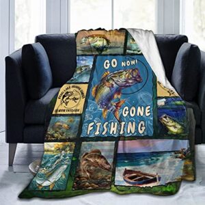 Socofuz Fish Blanket, Fish Blankets Throws Fishing Blanket, Gift for Fishing Lover, Fish Hunter Gift for Men Boy Dad, Super Soft Flannel Blanket for All Seasons 50x60 inches