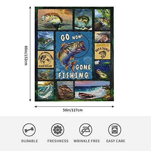 Socofuz Fish Blanket, Fish Blankets Throws Fishing Blanket, Gift for Fishing Lover, Fish Hunter Gift for Men Boy Dad, Super Soft Flannel Blanket for All Seasons 50x60 inches