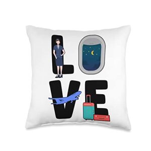 cute flight attendant love flight attendant cabin crew stewardess throw pillow, 16x16, multicolor