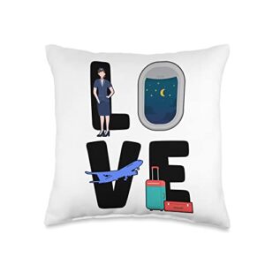 Cute Flight Attendant Love Flight Attendant Cabin Crew Stewardess Throw Pillow, 16x16, Multicolor