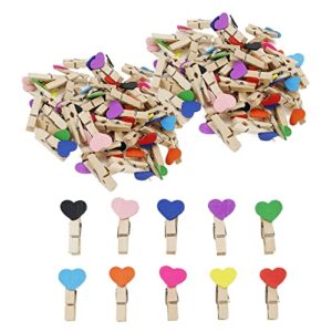 coshar pack of 100 mini wooden clothes pins mixed color heart clothespins multipurpose craft clips for wedding party decor and picture clothes crafts holder