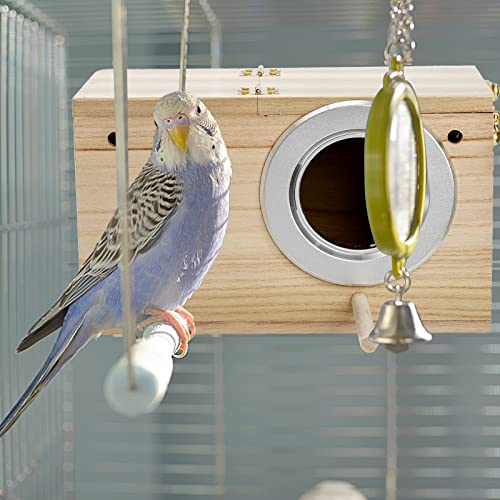 Hiceeden 2 Pack Parakeet Nest Box, Natural Wood Bird Nesting Box, Small Bird House Breeding Box for Budgie Lovebirds, Cockatiel, Parrots Mating, Aviary, 7.7×4.7×4.7 Inches