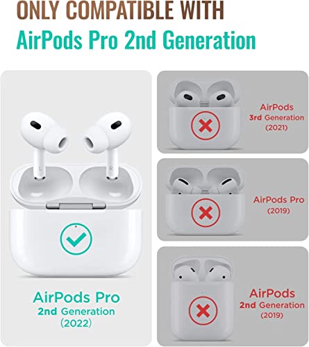 for Airpods Pro 2nd Generation Case Cover 2022, Luxury Full-Body Leather Skin Cover Shock-Absorbing Protective Case with Lanyard for Airpods Pro 2, Front LED Visible