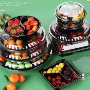 Yuxitia 12pcs Round Appetizer Serving Trays with Lids 12.6 Inches Veggie Fruit Trays Disposable Food Storage Containers 6 Divided Compartments Serving Containers Veggie Trays Party Buffet Picnic…