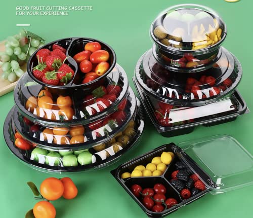 Yuxitia 12pcs Round Appetizer Serving Trays with Lids 12.6 Inches Veggie Fruit Trays Disposable Food Storage Containers 6 Divided Compartments Serving Containers Veggie Trays Party Buffet Picnic…