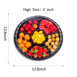 Yuxitia 12pcs Round Appetizer Serving Trays with Lids 12.6 Inches Veggie Fruit Trays Disposable Food Storage Containers 6 Divided Compartments Serving Containers Veggie Trays Party Buffet Picnic…