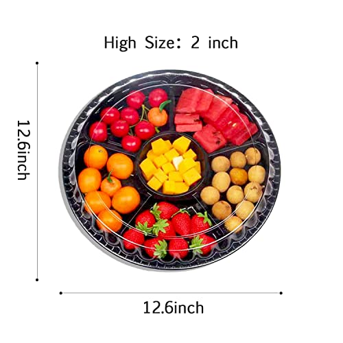 Yuxitia 12pcs Round Appetizer Serving Trays with Lids 12.6 Inches Veggie Fruit Trays Disposable Food Storage Containers 6 Divided Compartments Serving Containers Veggie Trays Party Buffet Picnic…