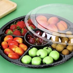 Yuxitia 12pcs Round Appetizer Serving Trays with Lids 12.6 Inches Veggie Fruit Trays Disposable Food Storage Containers 6 Divided Compartments Serving Containers Veggie Trays Party Buffet Picnic…