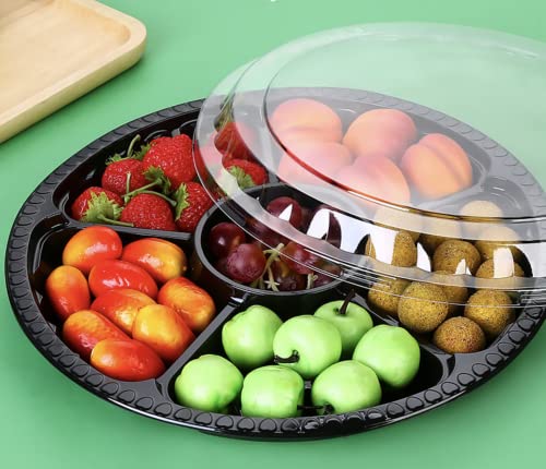 Yuxitia 12pcs Round Appetizer Serving Trays with Lids 12.6 Inches Veggie Fruit Trays Disposable Food Storage Containers 6 Divided Compartments Serving Containers Veggie Trays Party Buffet Picnic…